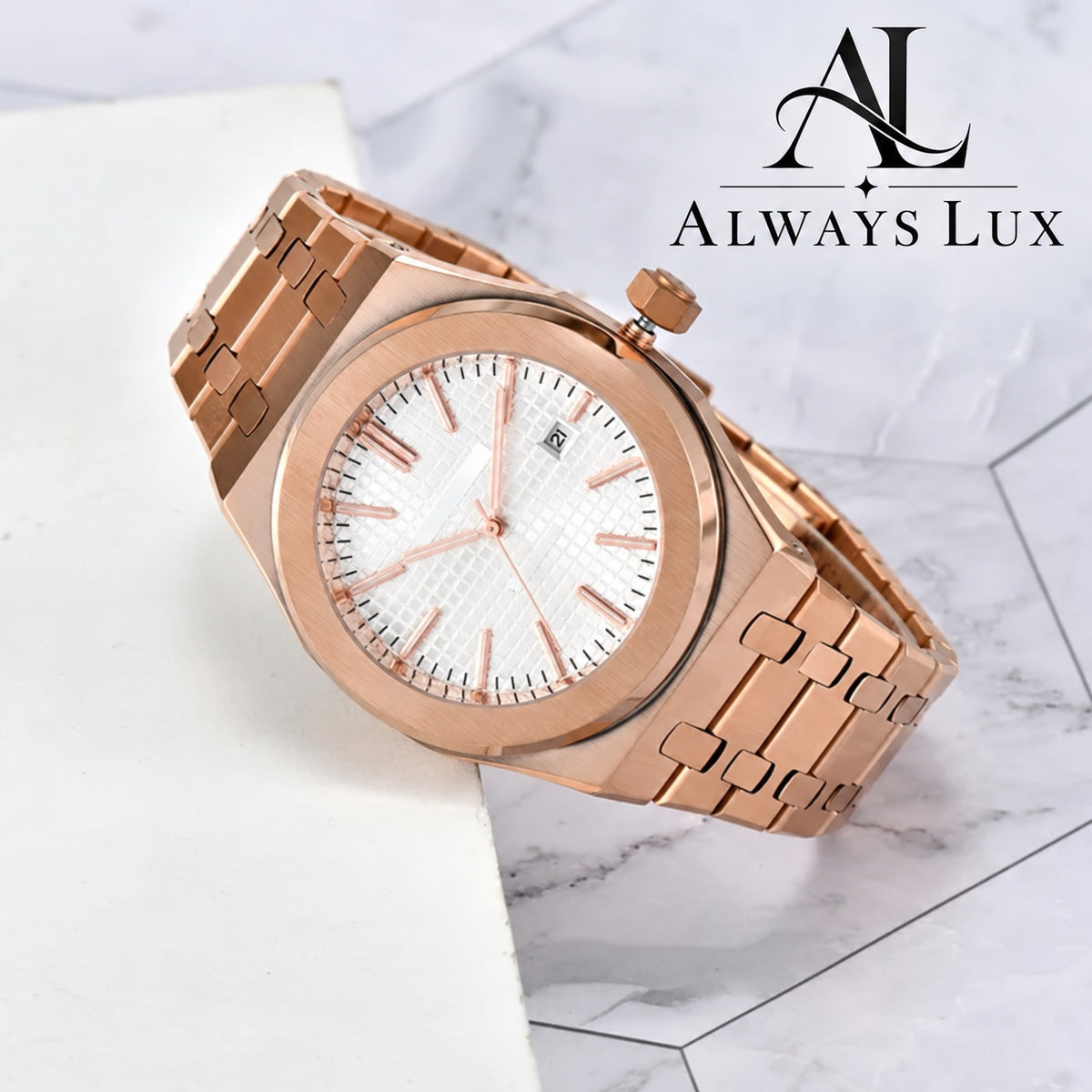 Aud3mar Pig Rose Gold Textured White Dial 41mm
