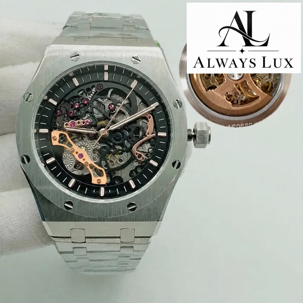 Aud3mar Pig Steel Skeleton Black Dial 41mm