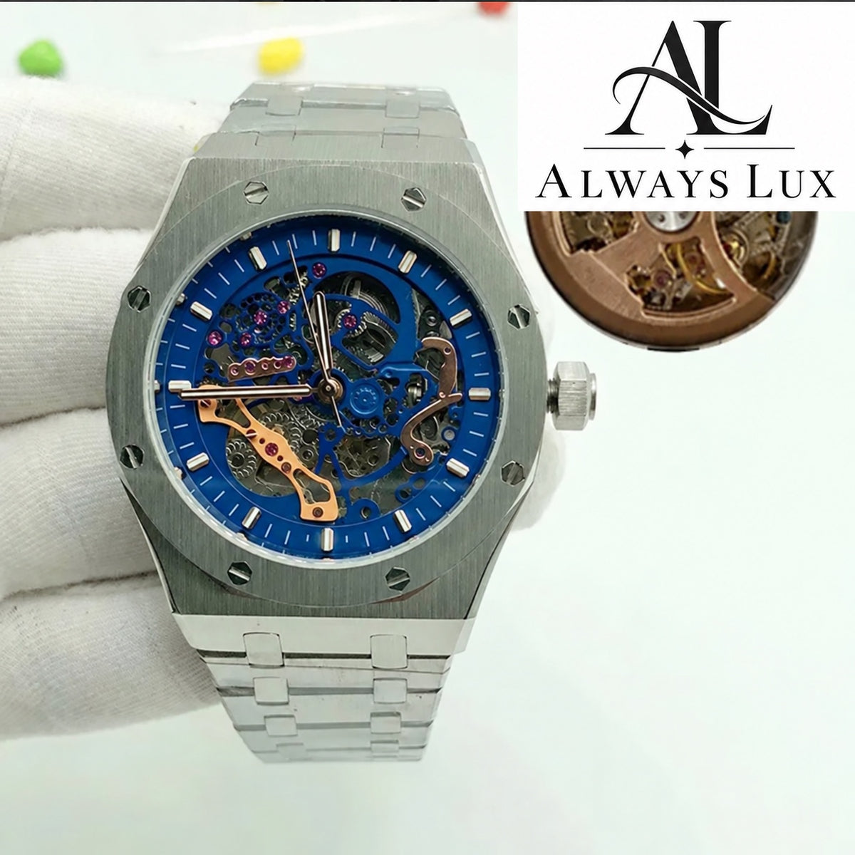 Aud3mar Pig Steel Skeleton Blue Dial 41mm