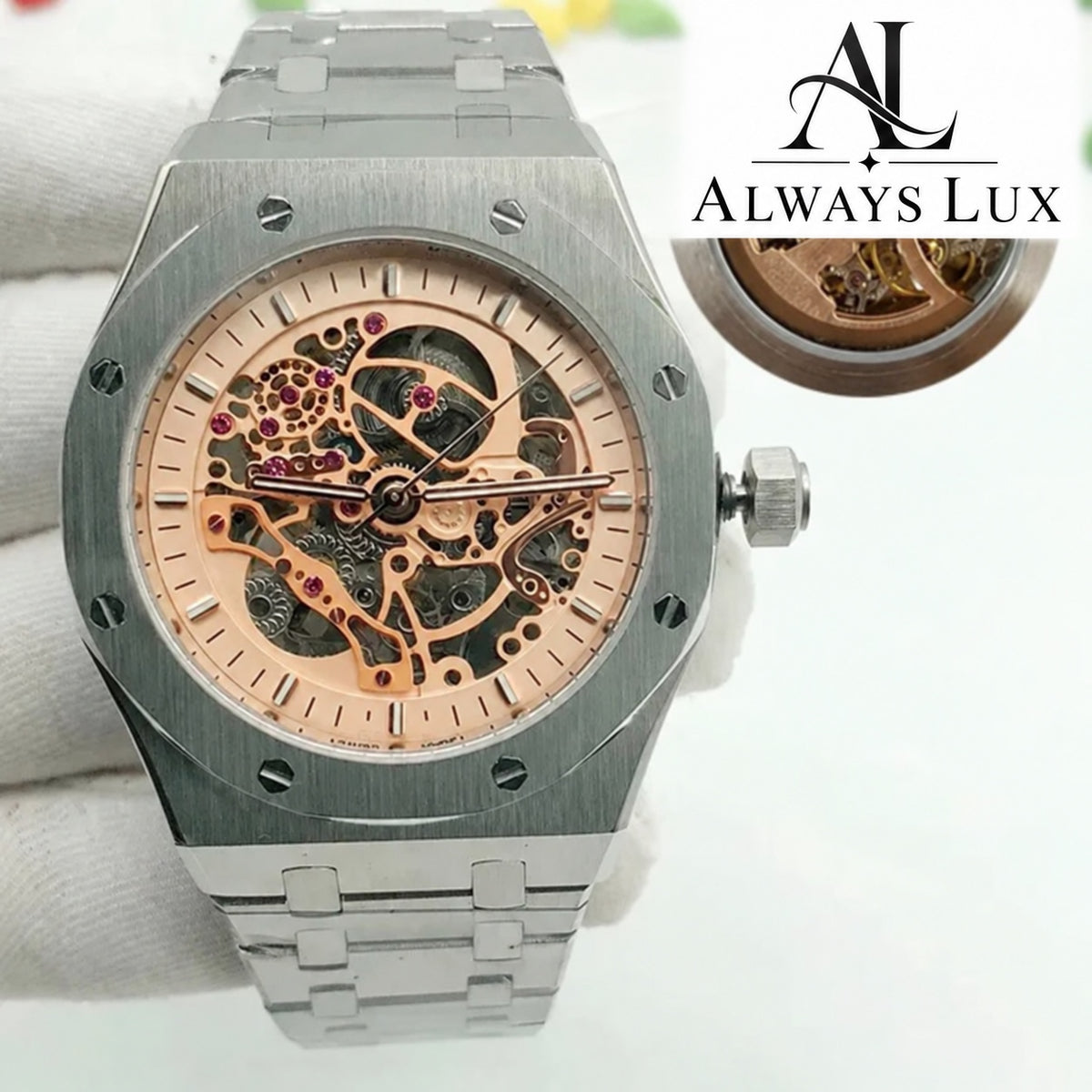 Aud3mar Pig Steel Skeleton Rose Dial 41mm
