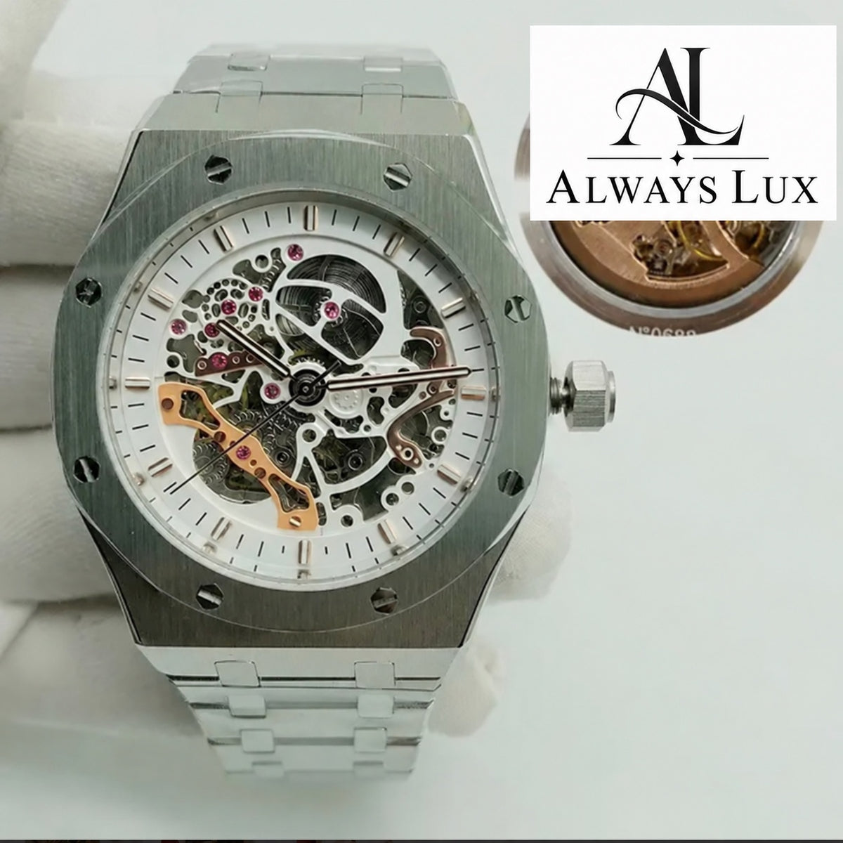 Aud3mar Pig Steel Skeleton White Dial 41mm