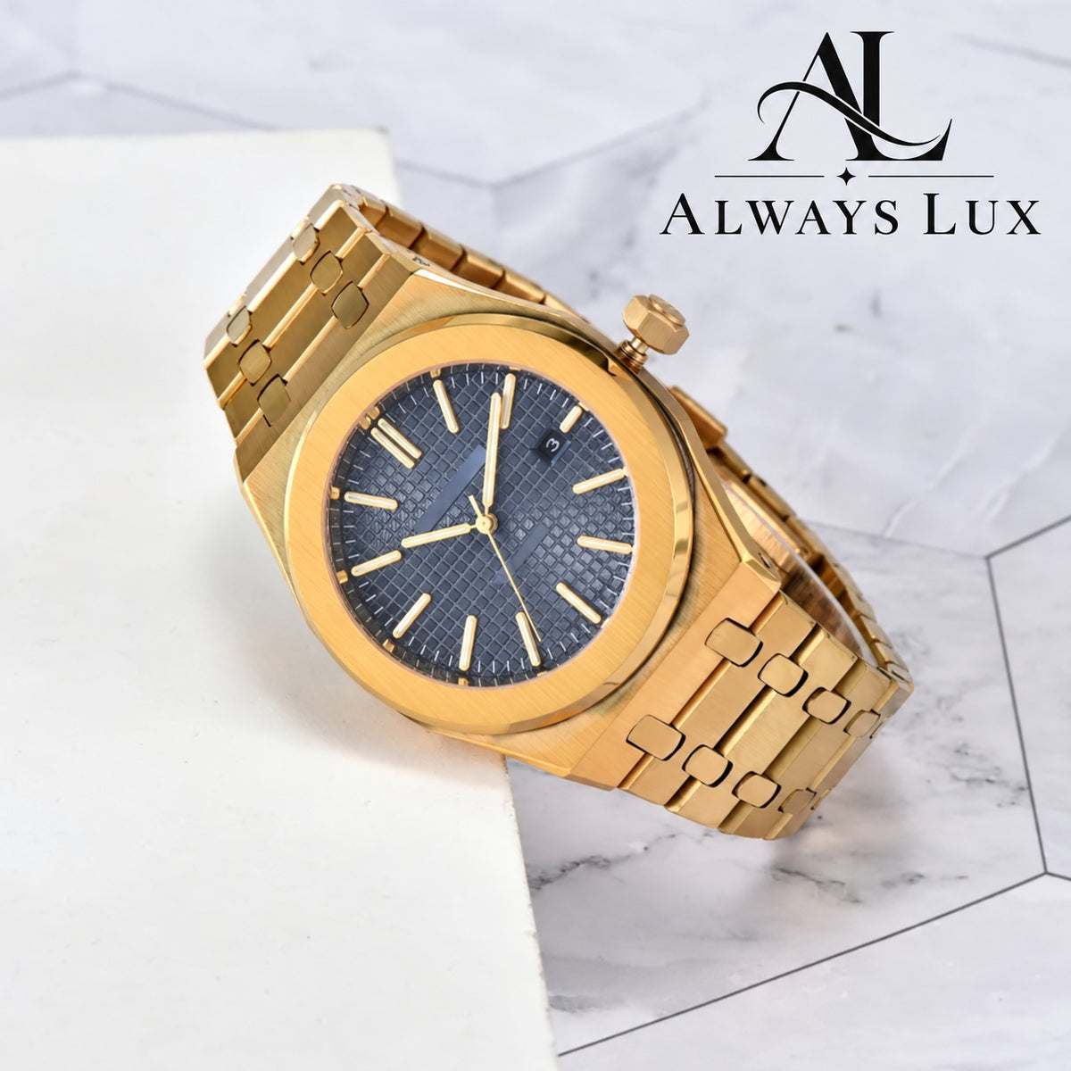Aud3mar Pig Yellow Gold Textured Blue Dial 41mm