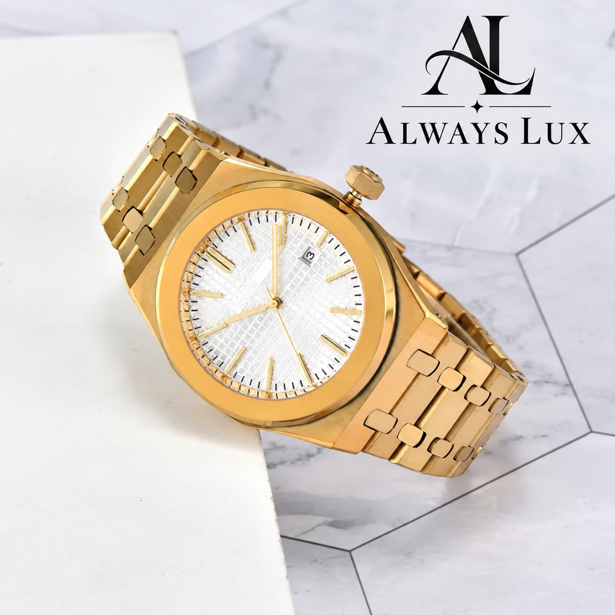 Aud3mar Pig Yellow Gold Textured White Dial 41mm