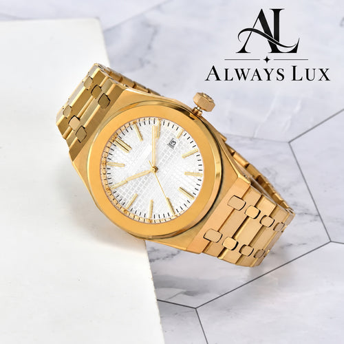 Aud3mar Pig Yellow Gold Textured White Dial 41mm
