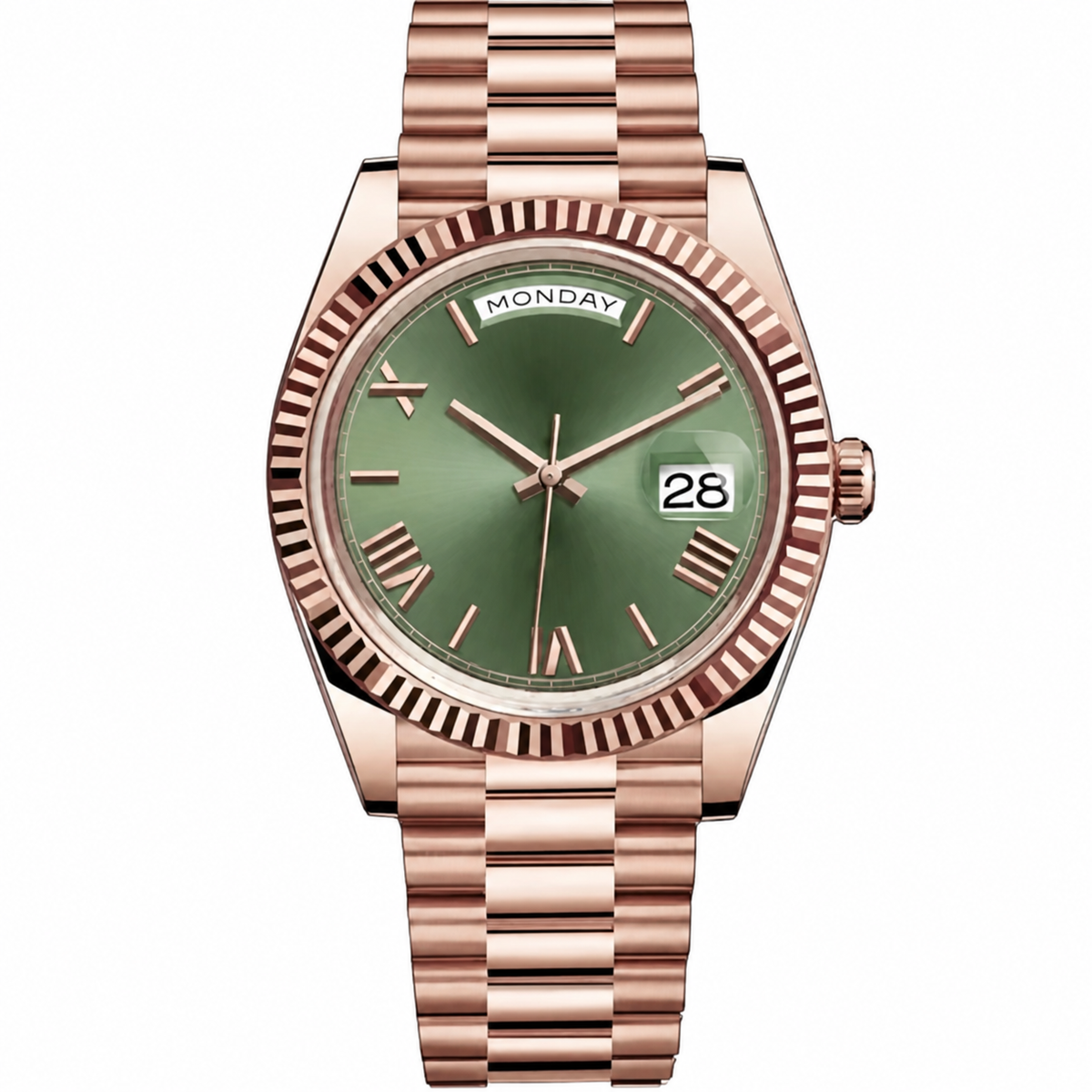 Rol3 DayD rose-gold-tone watch with green dial