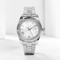 Rol3 DayD silver-tone watch with white Roman-style dial