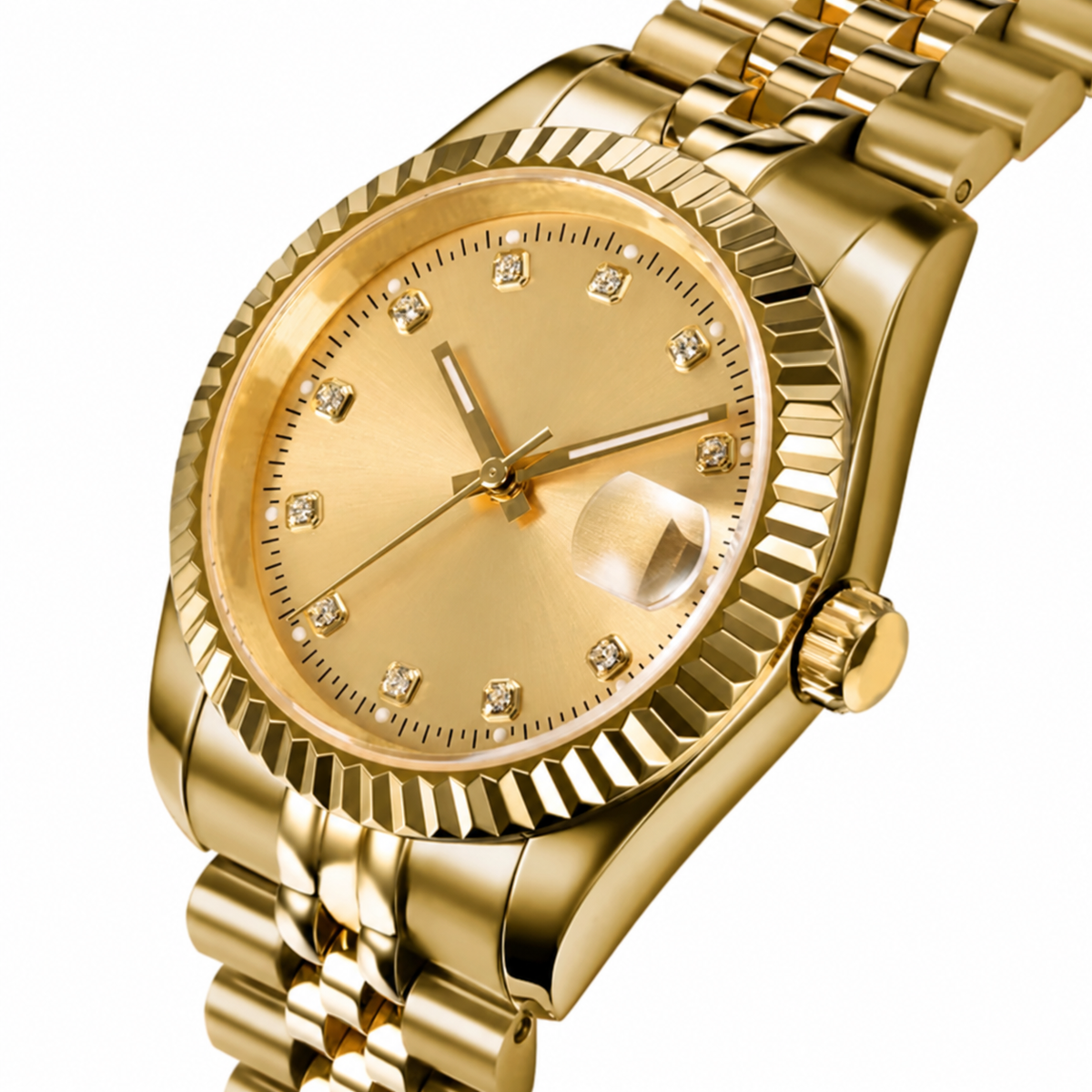 Rol3 DayJus full gold champagne diamond-style dial watch