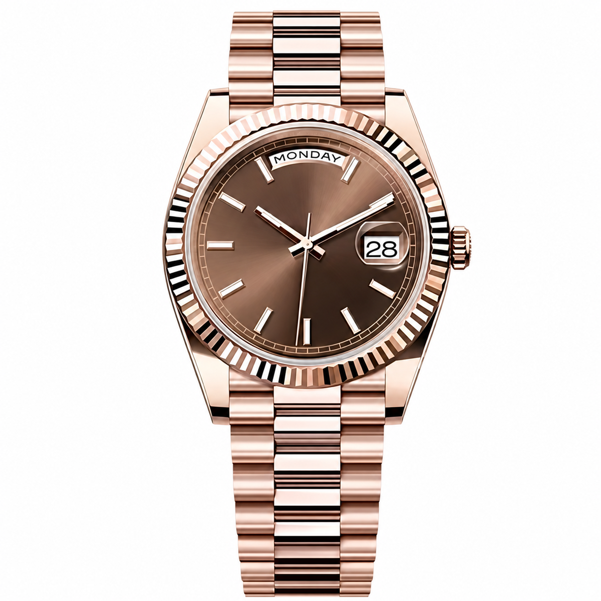 Rol3 DayJus rose-gold-tone brown day display watch