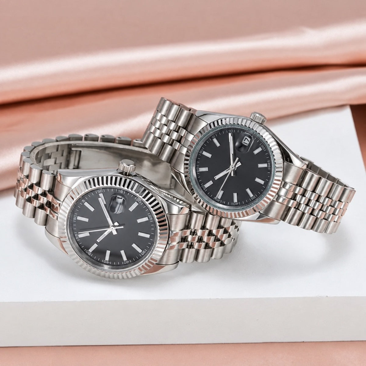 Rol3 DayJus silver-tone black dial watch