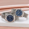 Rol3 DayJus silver-tone blue dial watch