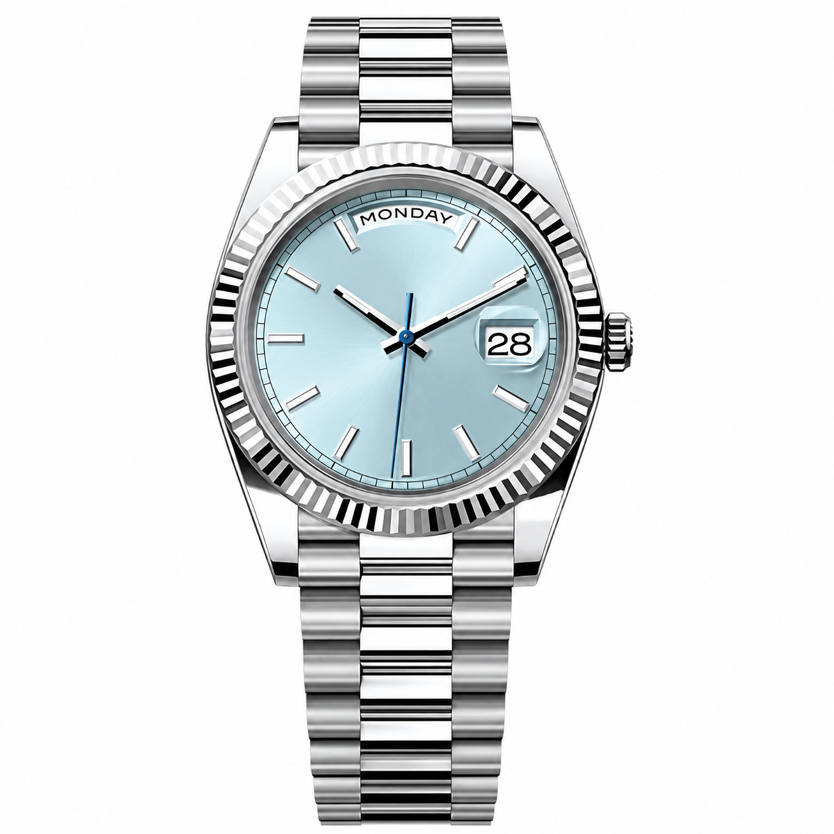 Rol3 DayJus silver icy blue day display watch