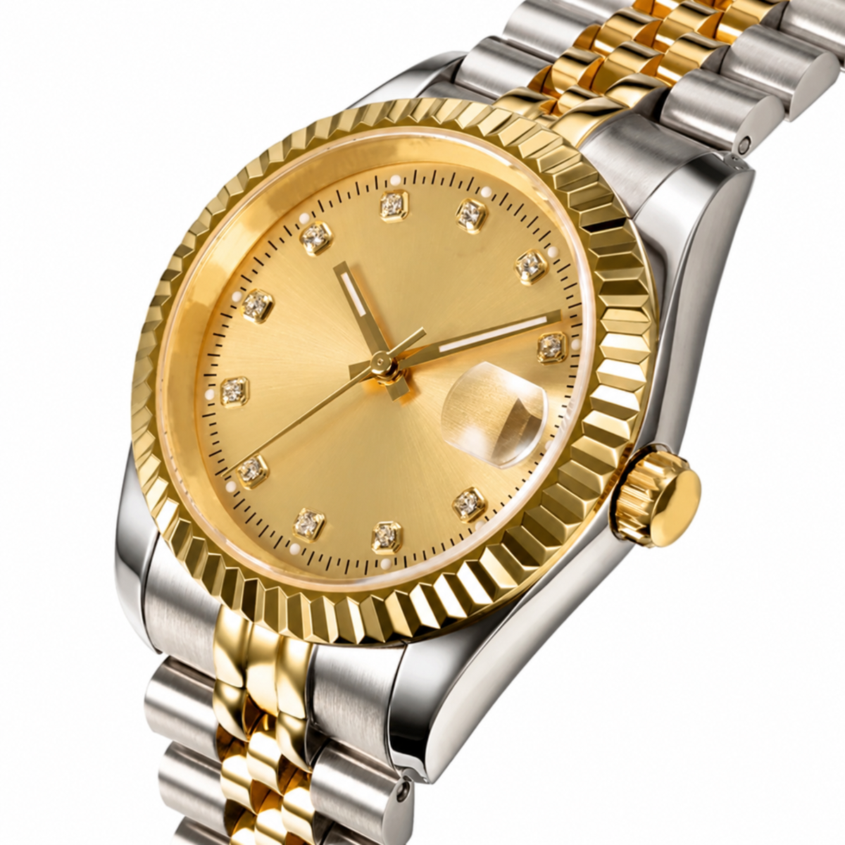 Rol3 DayJus two-tone champagne diamond-style dial watch