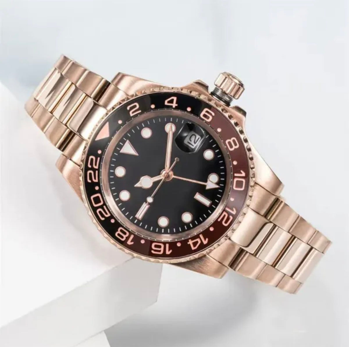 Rol3x GMT Full Rose Gold Brown & Black Oyster Style