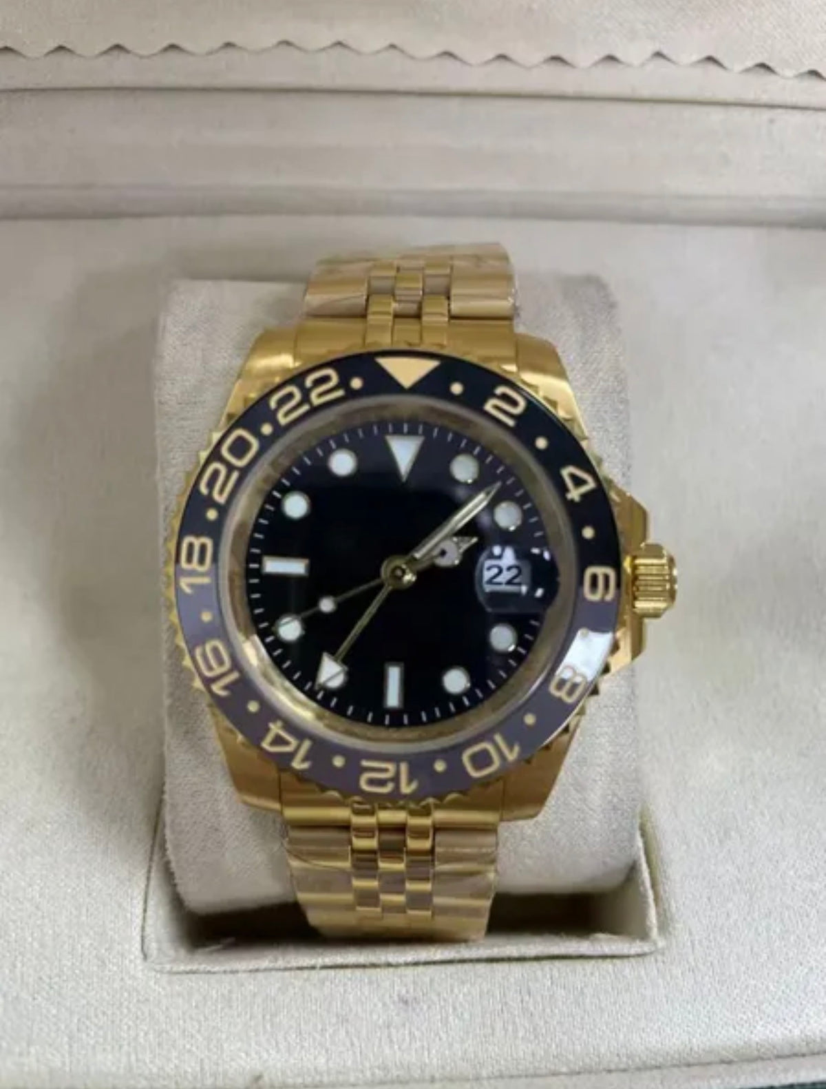 Rol3x GMT Full Yellow Gold Black Jubilee Style